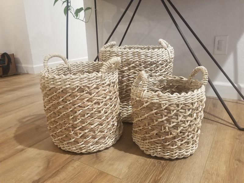 Chicgrowth Wicker Storage Basket, 3 Pack Woven Bin Baskets Set Nesting,  Beige 