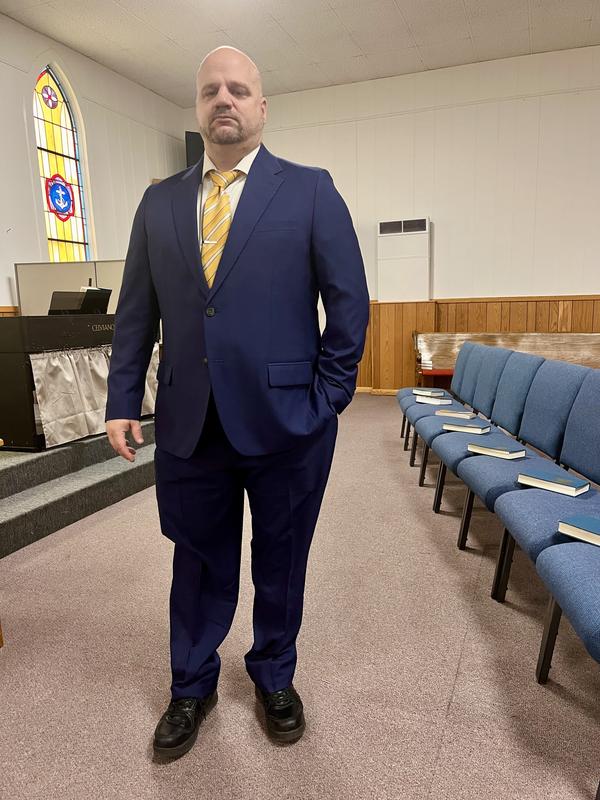 Midnight blue washable suit.