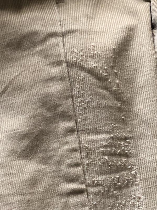 size label on the leg destroyed the fabric under the label.  I had no issue with my other two pants I purchased.