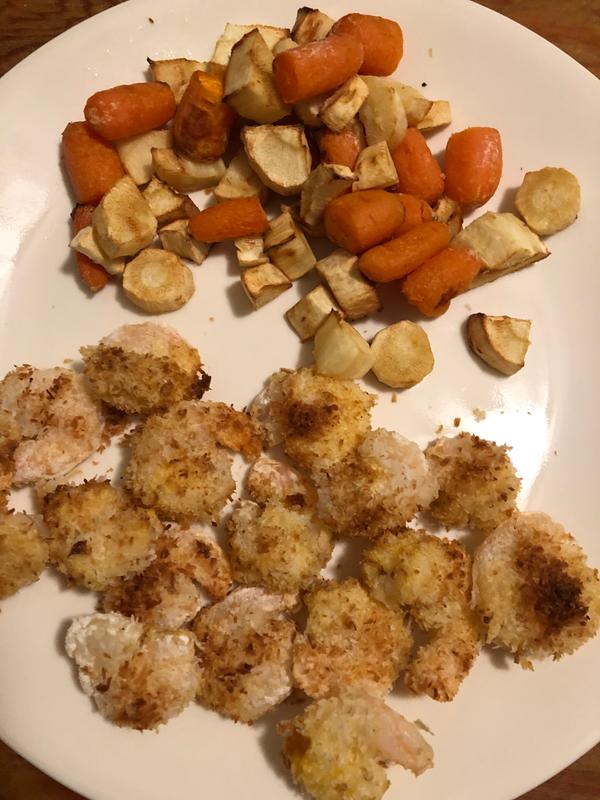 Coconut shrimp and roasted veggies