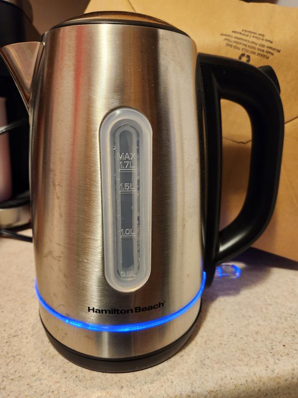 Kettle on indicated by neon blue light at bottom