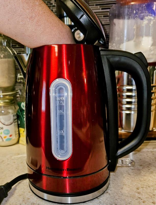 Hand with sponge fits inside to clean hard water deposits and keep fresh.