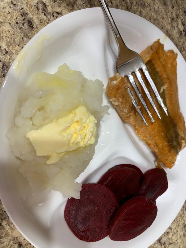 Finished meal. Beets not included in the pot.