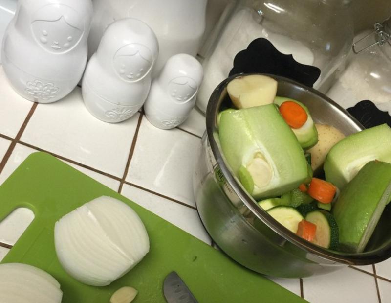 Preparing to steam some veggies!