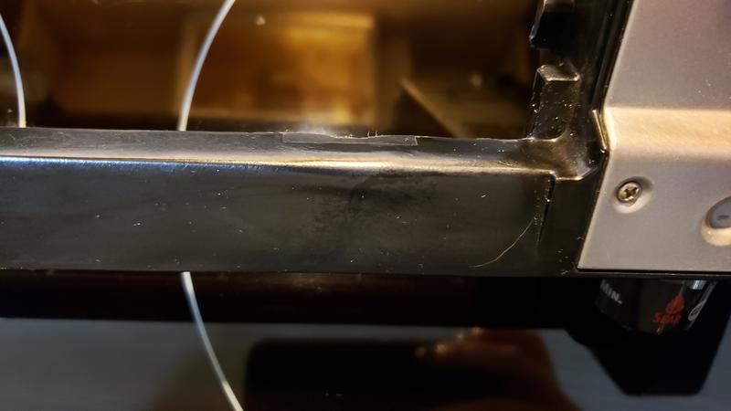 One of the melted warped spots on the plastic frame