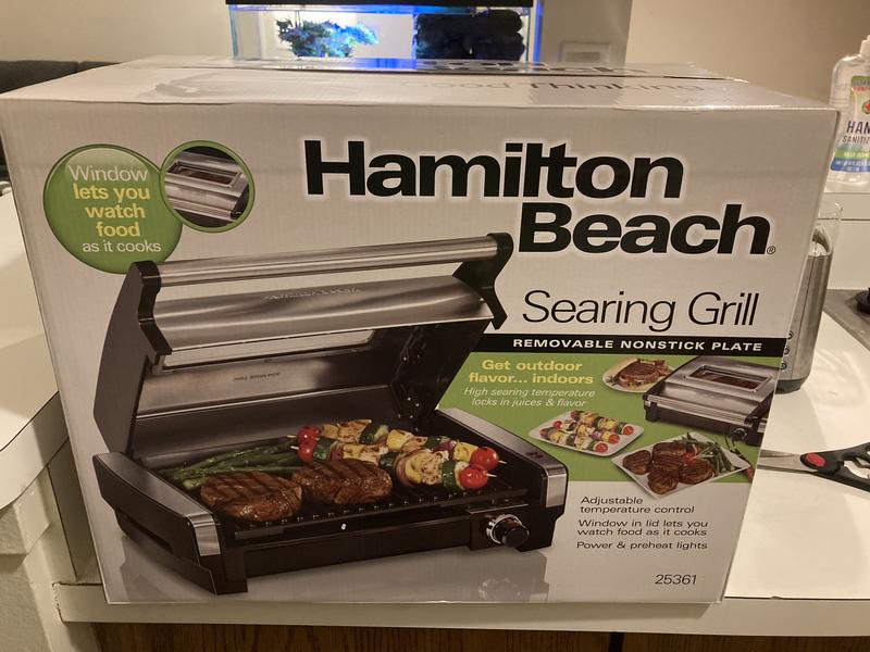 Hamilton Beach Electric Indoor Searing Grill, Removable Easy to Clean  Nonstick Cooking Plate, 6-Serving, Extra-Large Drip Tray, Stainless Steel,  25360 