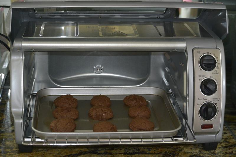 Double chocolate cookies baked in Hamilton Beach toaster oven.