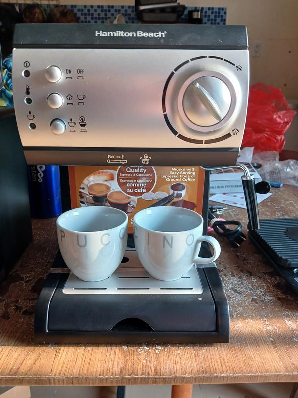 Hamilton Beach 15 Bar Espresso Machine, Cappuccino, Mocha, & Latte Maker,  with Milk Frother, Make 2 Cups Simultaneously, Works with Pods or Ground