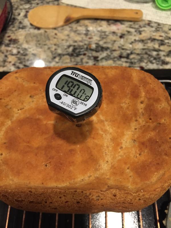 The inside temperature of bread when finished