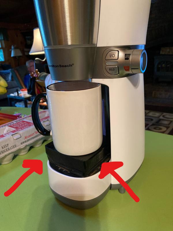 Using the block to boost up the mug