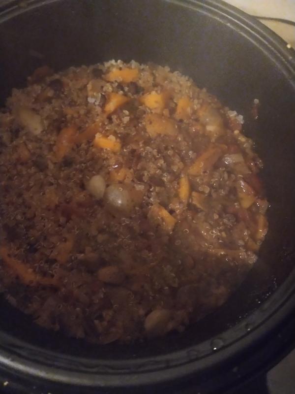 We decided on a Black bean sweet potato quinoa chili
