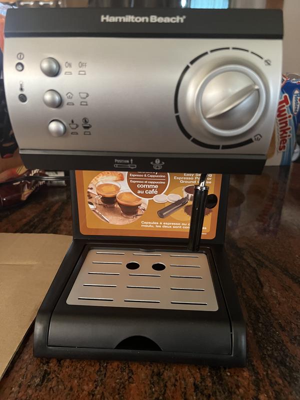 Hamilton Beach 15 Bar Espresso Machine, Cappuccino, Mocha, & Latte Maker,  with Milk Frother, Make 2 Cups Simultaneously, Works with Pods or Ground