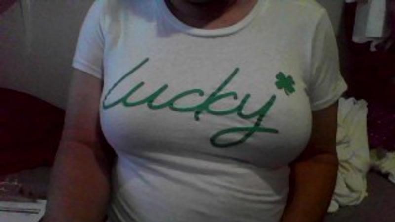 In tight t-shirt and bra