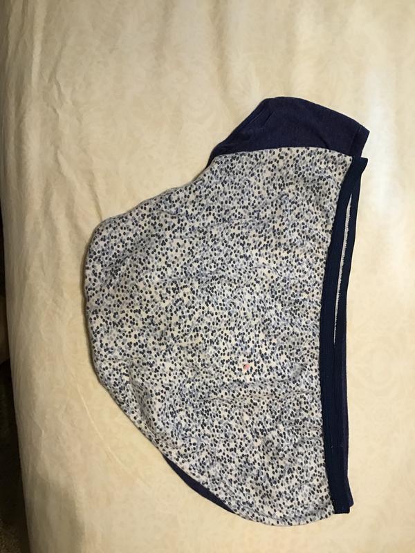 Dark blue are the new and printed are the old ones they are labeled  the same size but the new(dark blue) ones are at least 2 inches larger and not as stretchy