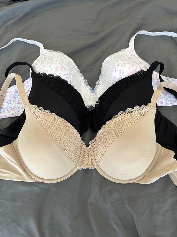 Three bras with lace detailing in the front