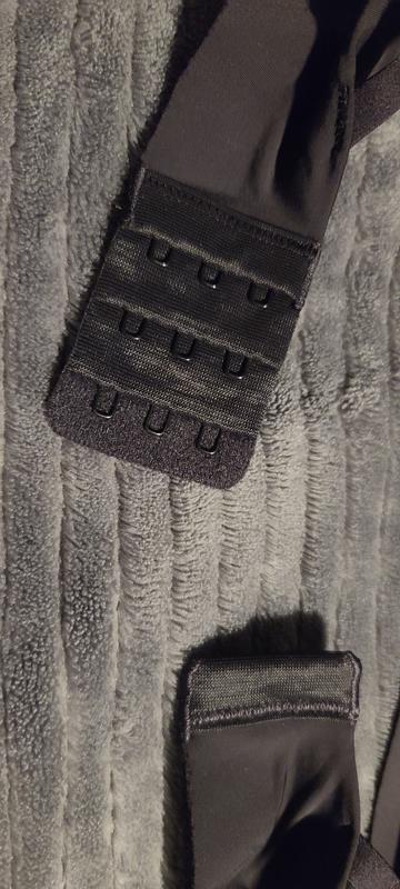 Photos show clasp and hook for racerback style option, clasps for closing and the overall look of the bra.