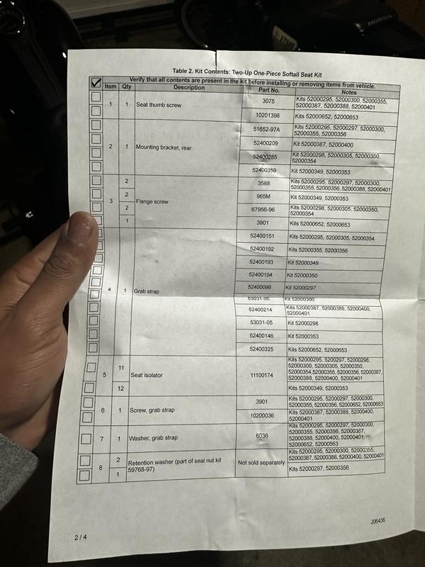 Top of Kit content states “ Verify that all contents are present in the kit before installing or removing items from vehicle.”