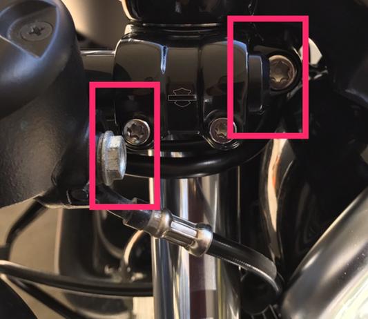 End of handlebar & banjo bolt in the way of the torx screws