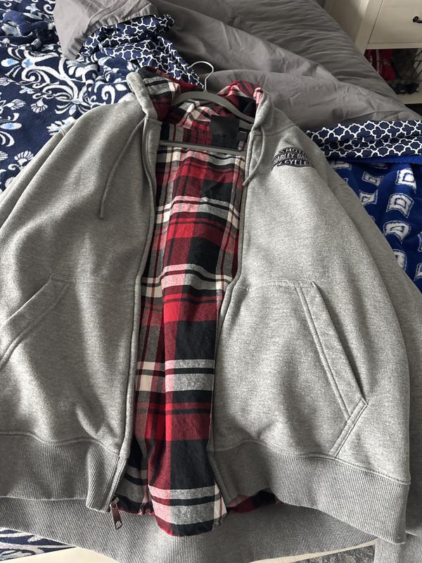 Men's Bar & Shield Plaid Lined Zip-Up Hoodie - Grey Heather