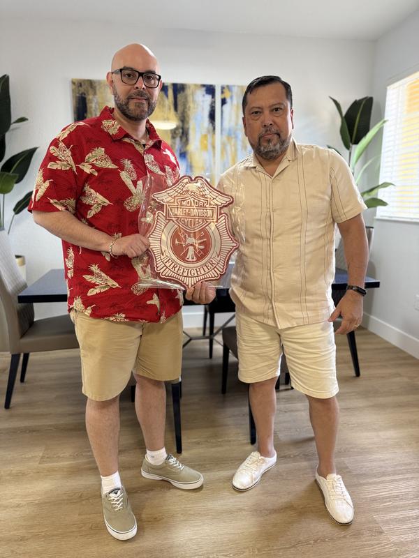 Joe & Gus w/ H-D Firefighter Metal Sign