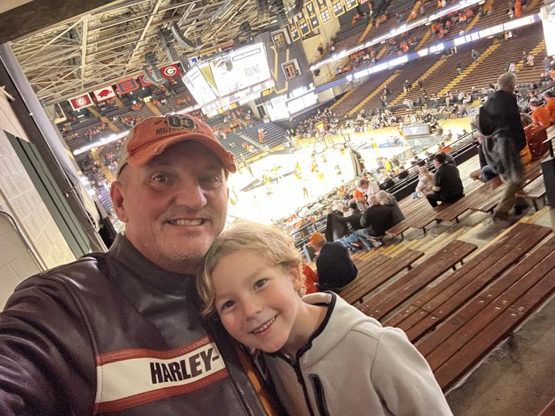 Wearing during a basketball game with my grandson!