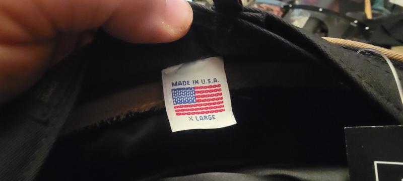 hanging thread, crooked patch, MADE IN USA