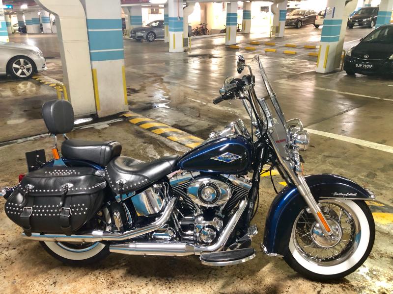 My softail Heritage Classic. The stage 1 kit fits under the stock cover.