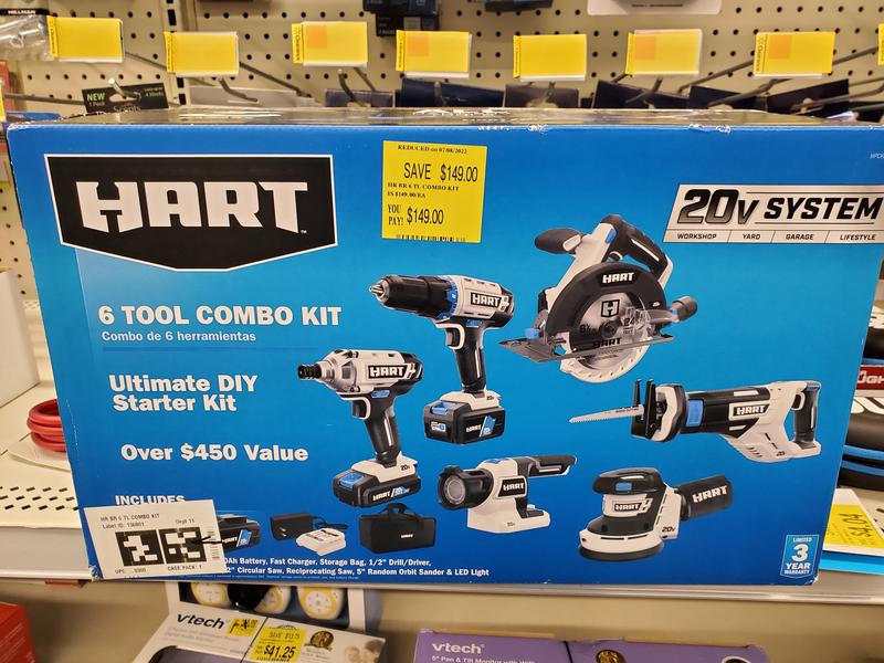 20V 6-Tool Combo Kit (1/2 Drill/Driver, Impact Driver, LED Light,  Reciprocating Saw, Circular Saw, Random Orbit Sander, (1) 4.0Ah & (1) 1.5Ah  Lithium-Ion Batteries) - HART Tools