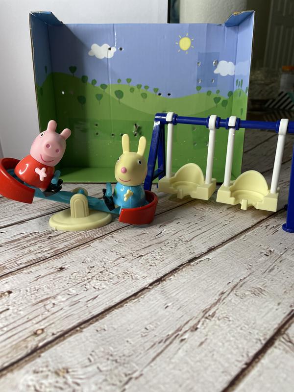 Peppa and Bunny on the see saw