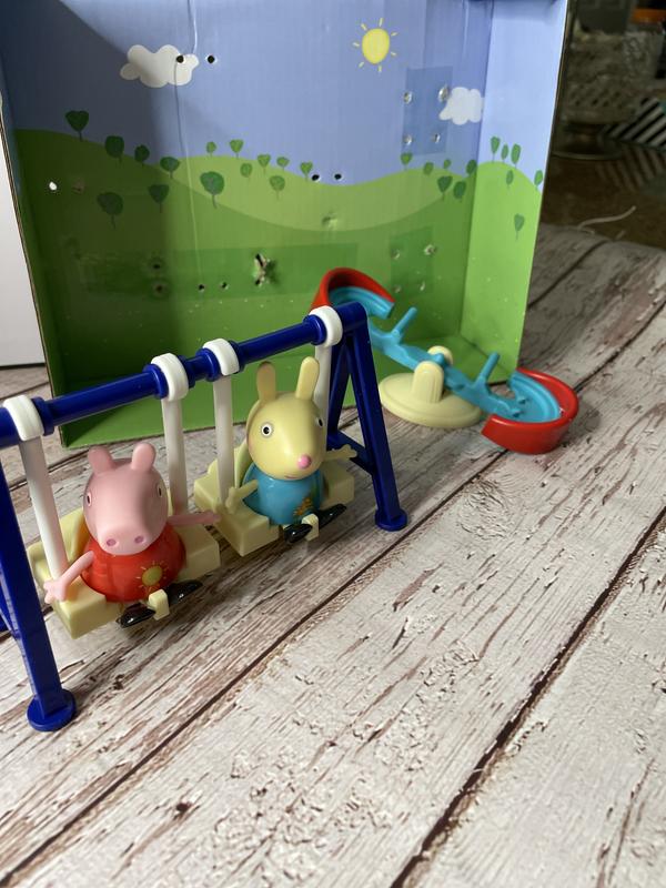 Peppa and Bunny on the swings