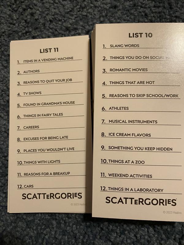 Example of game card lists.