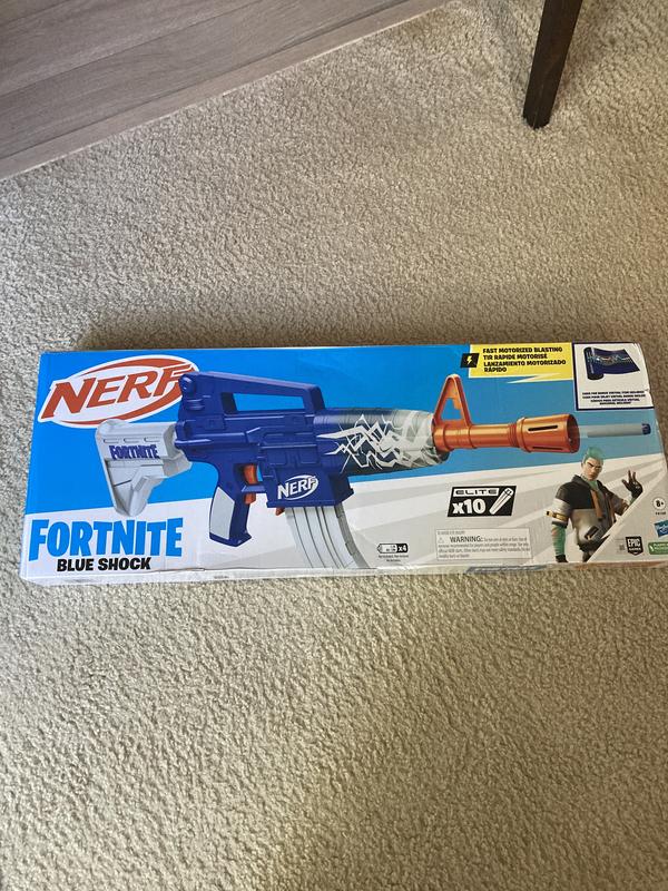 Nerf Fortnite Blue Shock Dart Blaster, 10-Dart Clip, 10 Elite Nerf