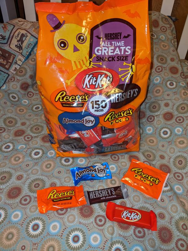 Kit Kats, Reece's Pieces, Almond Joy, Reece's peanut butter cups and Hershey's classic milk chocolate bars