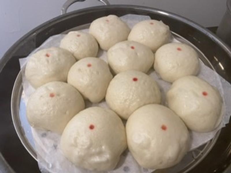 home made steamed buns on 12” steam plate