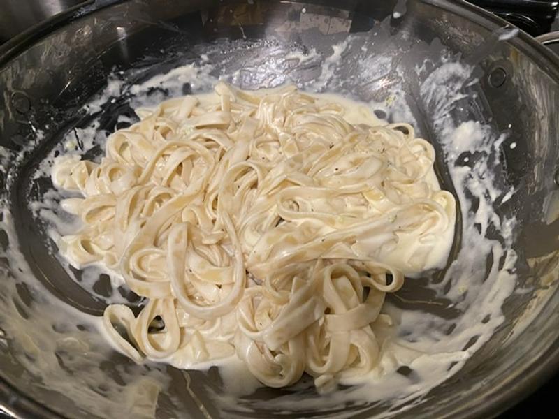 fettuccine with homemade cream sauce made in wok