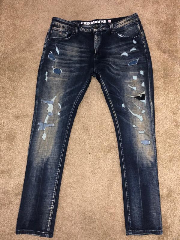 grindhouse men's sanded ripped jeans
