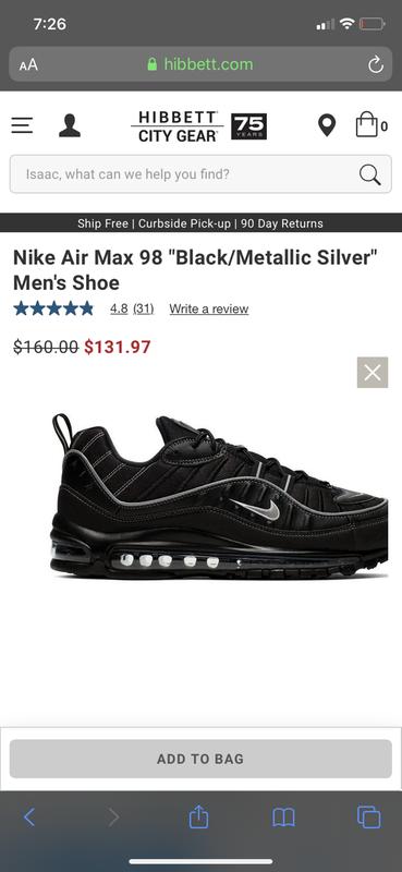 Nike Air Max 98 Black Metallic Silver Men S Shoe Hibbett City Gear