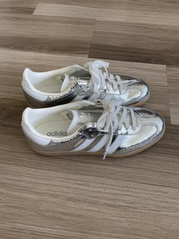 靴 adidas Originals Women's Samba OG Silver adidas Samba OG Silver Metallic Cracked Leather (Women's) - JR0035