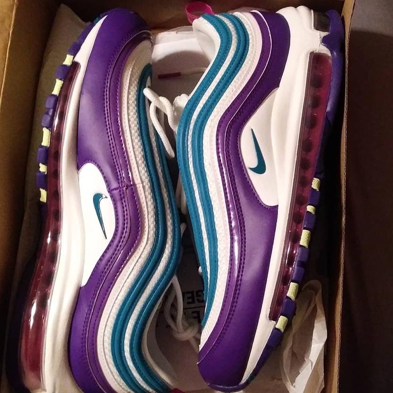 purple and teal sneakers