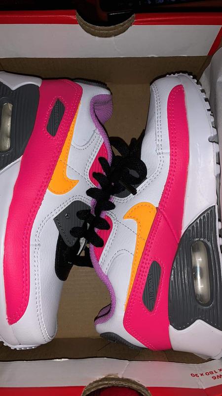 Nike Air Max 90 White Laser Orange Black Hyper Pink Preschool Girls Shoe Hibbett