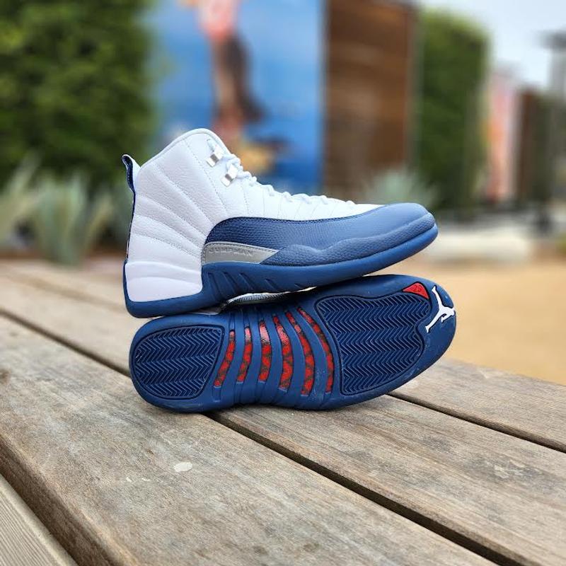 Jordan 12 Retro Men's High Top Leather Shoes - White/French Blue