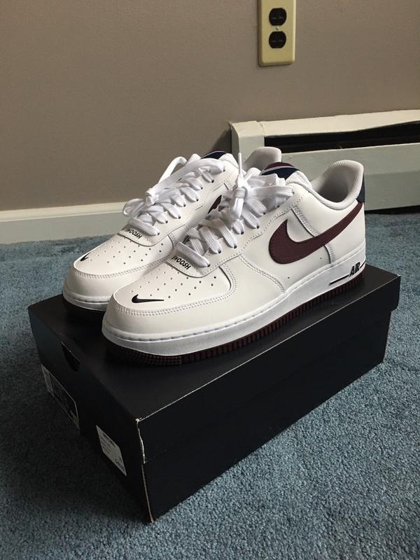 white and maroon air force ones