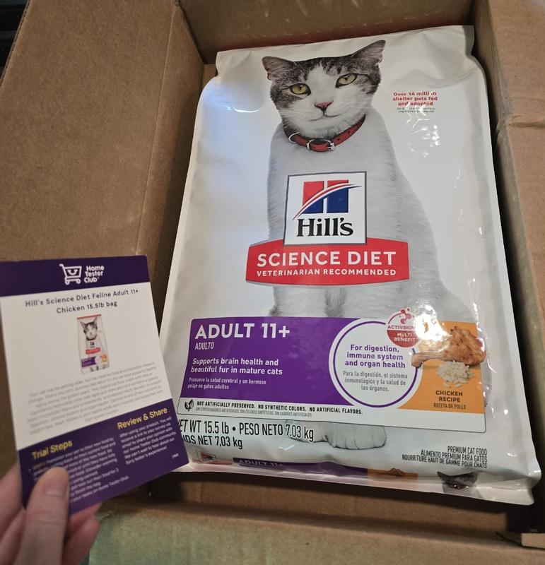 Showing the Science Diet Adult 11  cat food