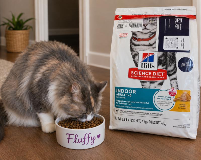 Fluffy chowing down on her new food.