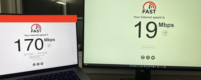 Same network. Left is my macbook and right is the Victus 15L I got. The test comes from fast.com