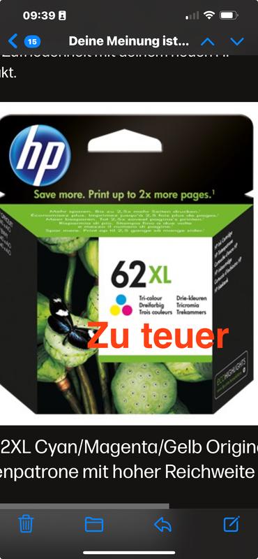 HP 62 XL Noire (17 ml au lieu de 12 ml d'origine en XL) - Atout