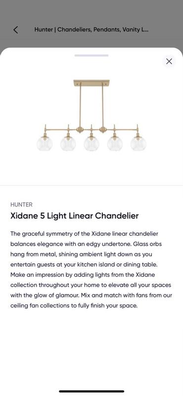 Hunter Xidane 5-Light Satin Gold Mid-century Led Crystal Chandelier