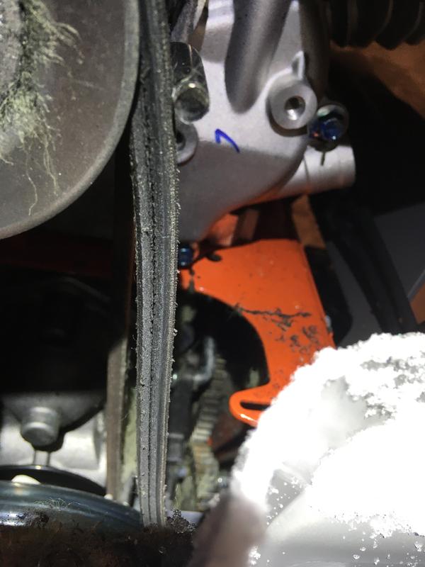 Belt looked like it was installed incorrectly from the factory and was chewed up within hours in its first use.