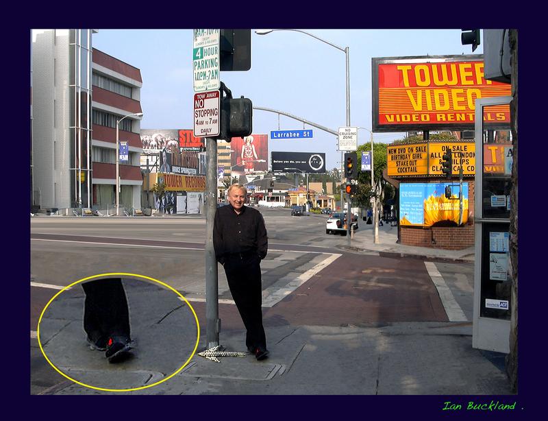 Ian Buckland  wearing Merrells outside The Viper Room and Tower Records, Los Angeles