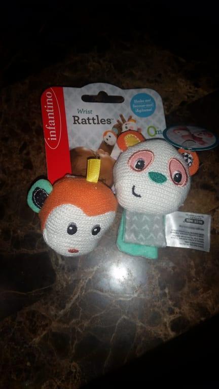  Infantino Baby Wrist Rattles, Monkey and Panda-Themed